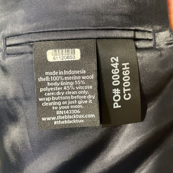 THE BLK TUX 46XS Tollegno 1900 Suit Jacket Men's Blazer Blue 100% Merino Wool - Picture 9 of 13